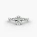 A close-up studio shot of a 7 carat diamond ring, highlighting the elegant shape of the oval diamond and the sparkling marquise side stones.