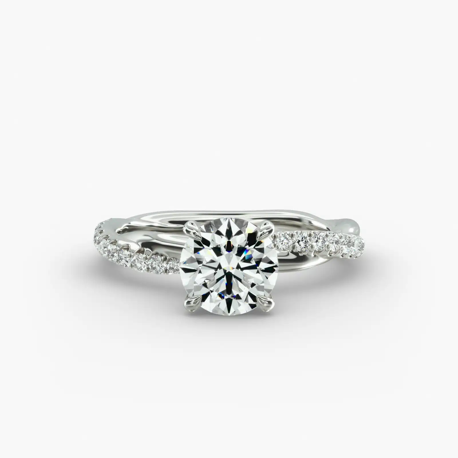 Pavé Rope Hearts and Arrows Diamond Engagement Ring in 14K White Gold