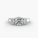 Round Diamond Three Stone Hearts and Arrows Diamond Engagement Ring in Platinum