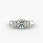 Round Diamond Three Stone Hearts and Arrows Diamond Engagement Ring in Platinum