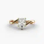 A close-up studio shot of a 7 carat diamond ring, highlighting the stunning D-VS2 pear diamond and the elegant twist solitaire setting.