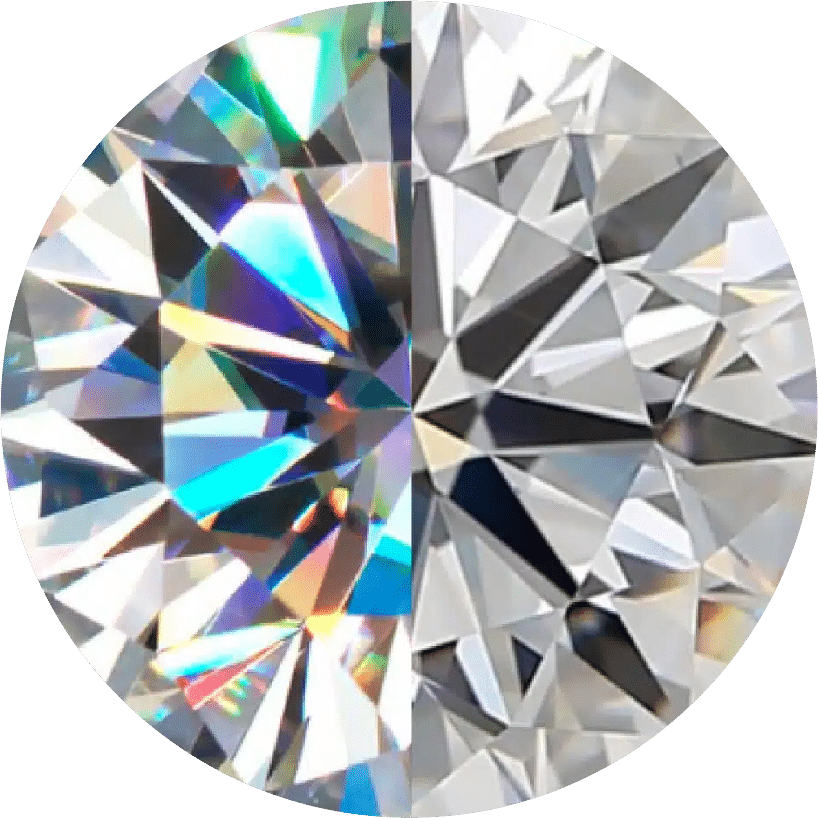 A comparison graphic of Moissanite versus Diamond