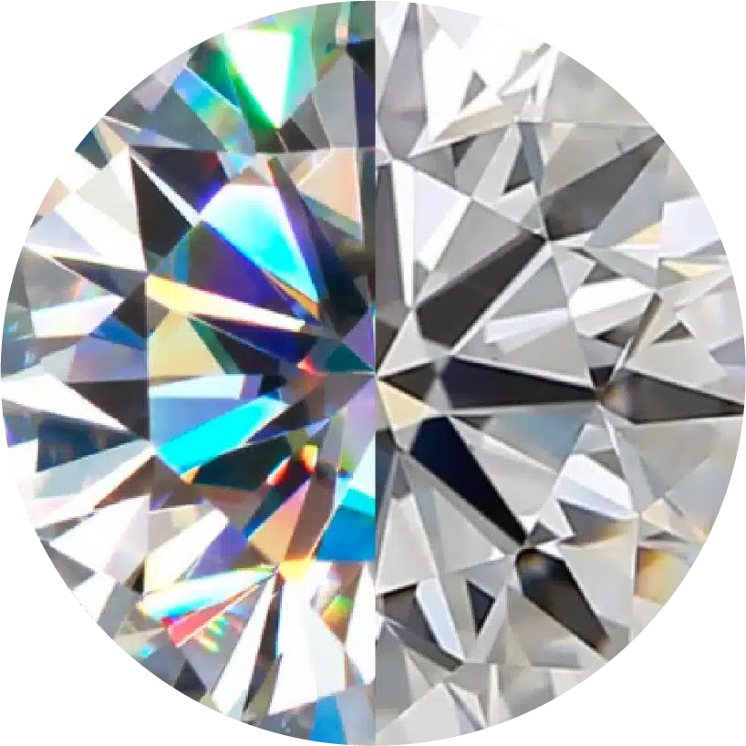 A comparison graphic of Moissanite versus Diamond