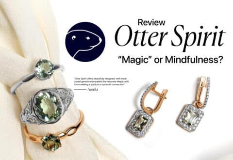 A graphic title card for an article. The text "Otter Spirit Review" is at the top left, with a dark circular logo featuring the profile of an otter's head to the right. Below, the text "Magic or Mindfulness?" is in a muted pink font. The bottom left has "?/5", and the bottom right has "The Jeweler's Honest Verdict."