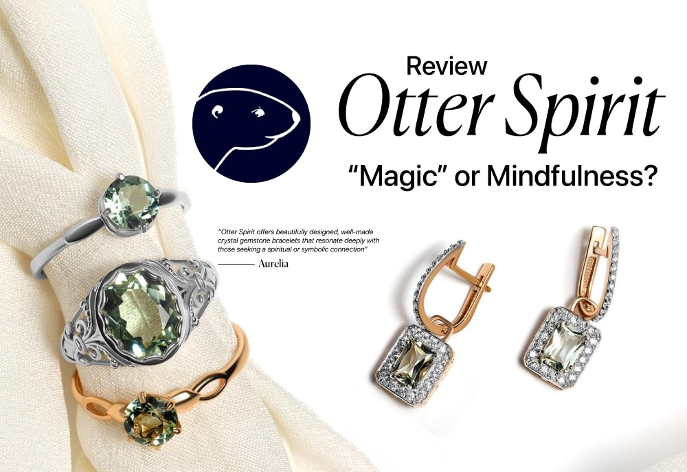 A graphic title card for an article. The text "Otter Spirit Review" is at the top left, with a dark circular logo featuring the profile of an otter's head to the right. Below, the text "Magic or Mindfulness?" is in a muted pink font. The bottom left has "?/5", and the bottom right has "The Jeweler's Honest Verdict."