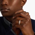 A close-up of a wide 14K white gold channel band with 1.00 ct. tw. lab grown diamonds, a top example of men's lab grown diamond rings for sale.