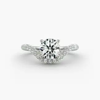 A close-up view of a 4 carat round diamond ring, highlighting the Triple Excellent cut of the lab-grown stone and the sparkling pavé setting.