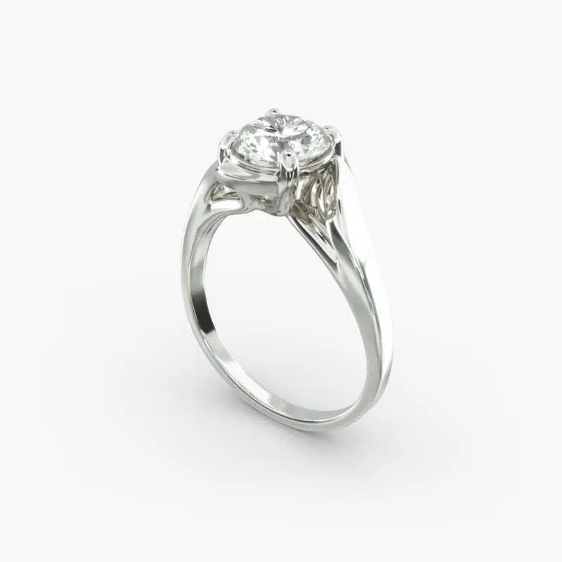 A close-up side view of a 4 carat diamond ring, highlighting the Triple Excellent cut of the center stone and the delicate pavé setting.