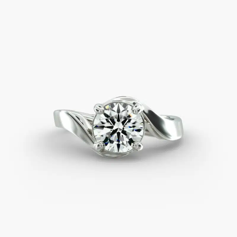 A close-up side view of a 4 carat diamond ring, highlighting the Triple Excellent cut of the center stone and the delicate pavé setting.