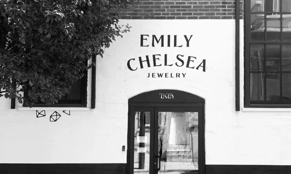Storefront of Philadelphia-based Emily Chelsea Jewelry, founded by Emily Phillippy and known for its inclusive, gender-free designs and transparent, ethical practices.