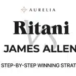 Ritani vs James Allen logos with "My Step-By-Step Winning Strategy" on a white background, serving as the featured image for the diamond comparison post.