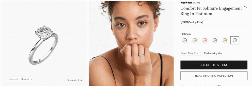 James Allen Comfort Fit Solitaire Engagement Ring in Platinum, showing a beautifully crafted classic setting.