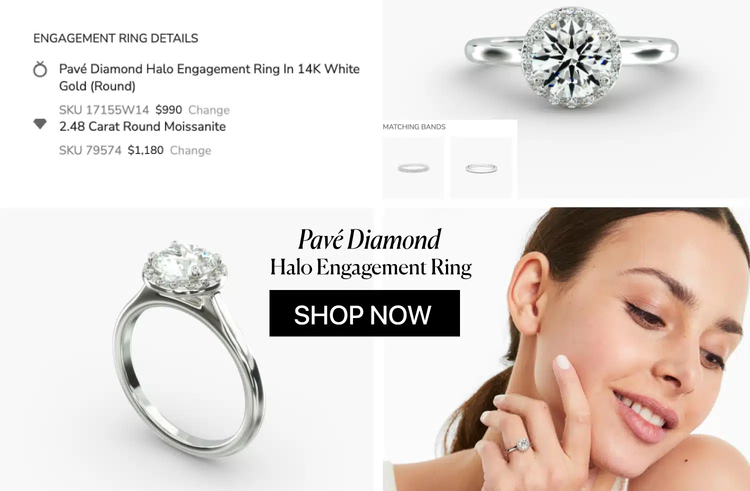 James Allen 2.48 Carat Round Moissanite in Pavé Diamond Halo Engagement Ring in 14K White Gold. Total Ring Price $2,170. The ultimate budget-friendly alternative.