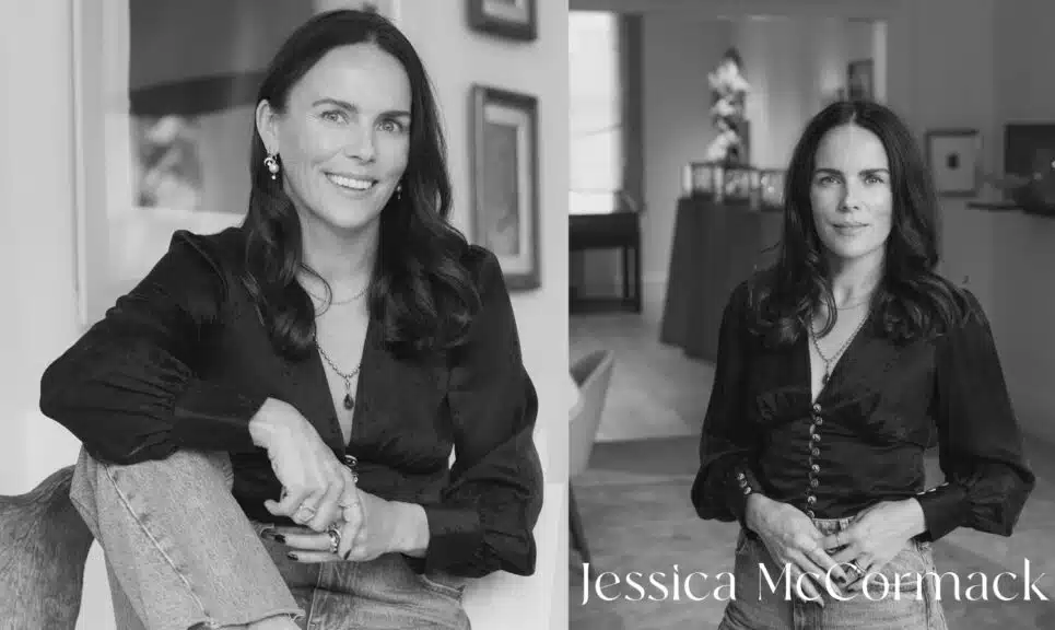 Portrait of London-based jeweler Jessica McCormack, known for her 'Day Diamonds' and hybrid antique-modern aesthetic, worn by celebrities like Zoe Kravitz.