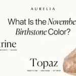 Close-up image featuring raw golden Citrine and Topaz crystals with the text "What is the November Birthstone Color?" and the keywords Abundance, Success, Manifesting, and Optimism.