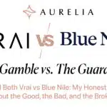 Feature image comparing VRAI and Blue Nile with the tagline 'The Gamble vs. The Guarantee' highlighting the two brands' logos.