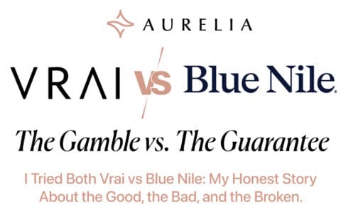 Feature image comparing VRAI and Blue Nile with the tagline 'The Gamble vs. The Guarantee' highlighting the two brands' logos.