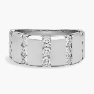 A Round Diamond Channel Set Mens White Gold Wedding Band (10.00mm) with 1.02 CTW G-H/SI1-VS2 diamonds.