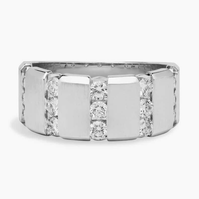 A Round Diamond Channel Set Mens White Gold Wedding Band (10.00mm) with 1.02 CTW G-H/SI1-VS2 diamonds.