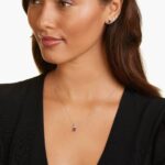 A Pear Shaped Amethyst (0.65 CT min) and Tri-Diamond Birthstone Pendant Necklace in 14K White Gold, a unique and meaningful option among Luxury Push Present Ideas.