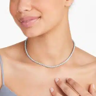 A 15.00 CTW Straight Lab-Grown Diamond Tennis Necklace in 14K White Gold, the ultimate option among Luxury Push Present Ideas and diamond push present jewelry.