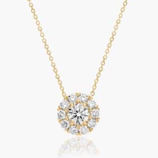 A 1.50 CTW Halo Lab-Grown Diamond Pendant in 14K Yellow Gold with F-G/VS2-SI1 quality, a brilliant choice among Luxury Push Present Ideas and push present necklace for mom gifts.
