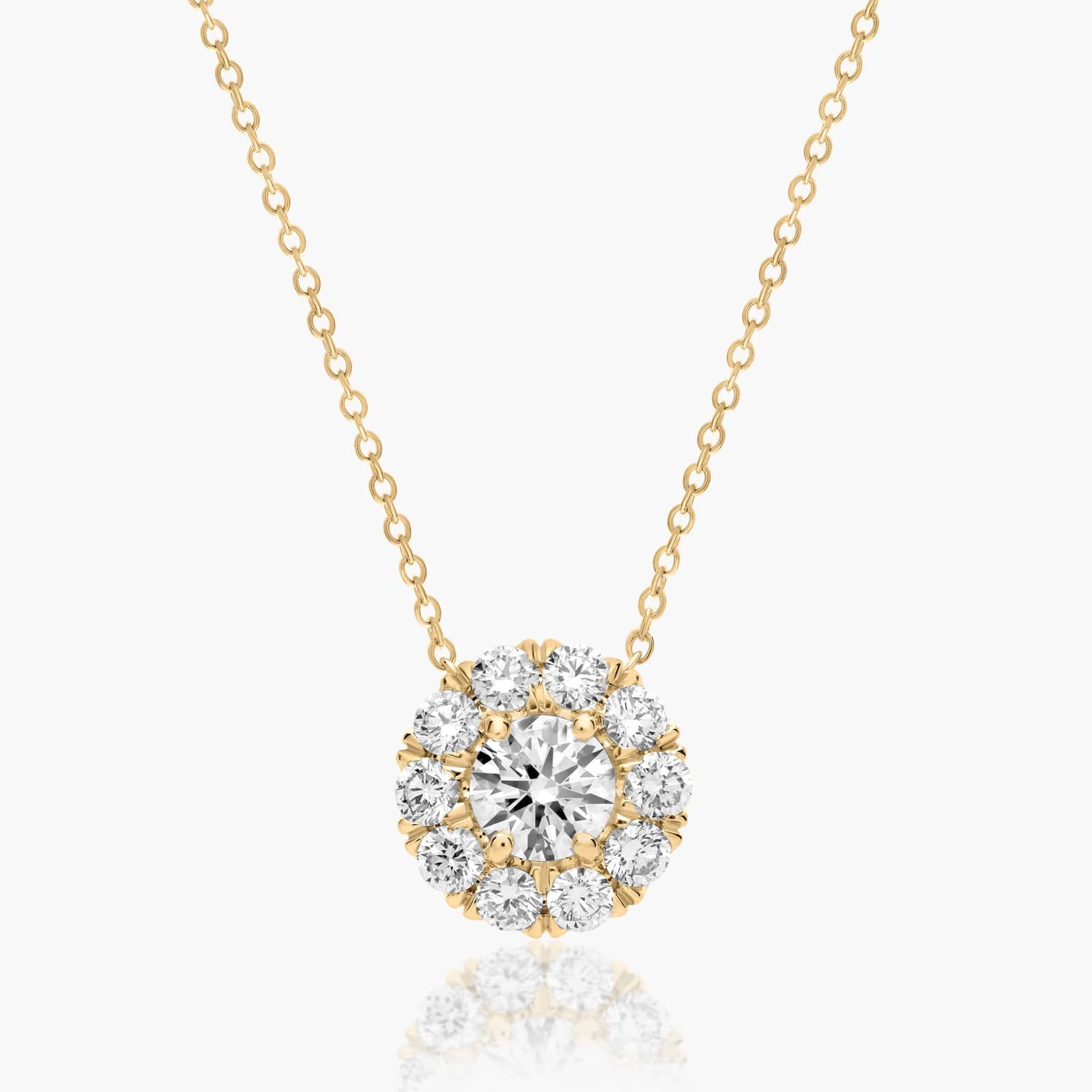 A 1.50 CTW Halo Lab-Grown Diamond Pendant in 14K Yellow Gold with F-G/VS2-SI1 quality, a brilliant choice among Luxury Push Present Ideas and push present necklace for mom gifts.
