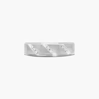 A Satin Oblique Channel Diamond Wedding Band For Him (7.00mm) with 0.10 CTW of diamonds, set in 14K White Gold.