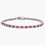 An Alternating Size Ruby and Diamond Bracelet (3.0mm Rubies, 0.3 CTW Diamonds) in 14K White Gold, a high-value and colorful option among Luxury Push Present Ideas and push present bracelet styles.