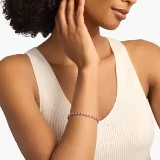 An Alternating Size Ruby and Diamond Bracelet (3.0mm Rubies, 0.3 CTW Diamonds) in 14K White Gold, a high-value and colorful option among Luxury Push Present Ideas and push present bracelet styles.