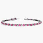 An Alternating Size Ruby and Diamond Bracelet (3.0mm Rubies, 0.3 CTW Diamonds) in 14K White Gold, a high-value and colorful option among Luxury Push Present Ideas and push present bracelet styles.