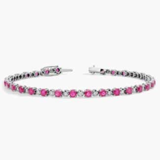 An Alternating Size Ruby and Diamond Bracelet (3.0mm Rubies, 0.3 CTW Diamonds) in 14K White Gold, a high-value and colorful option among Luxury Push Present Ideas and push present bracelet styles.