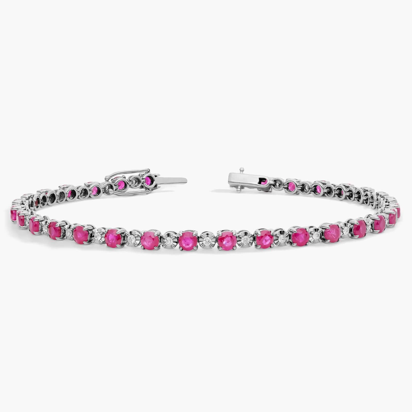 An Alternating Size Ruby and Diamond Bracelet (3.0mm Rubies, 0.3 CTW Diamonds) in 14K White Gold, a high-value and colorful option among Luxury Push Present Ideas and push present bracelet styles.