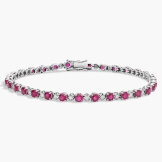 An Alternating Size Ruby and Diamond Bracelet (3.0mm Rubies, 0.3 CTW Diamonds) in 14K White Gold, a high-value and colorful option among Luxury Push Present Ideas and push present bracelet styles.