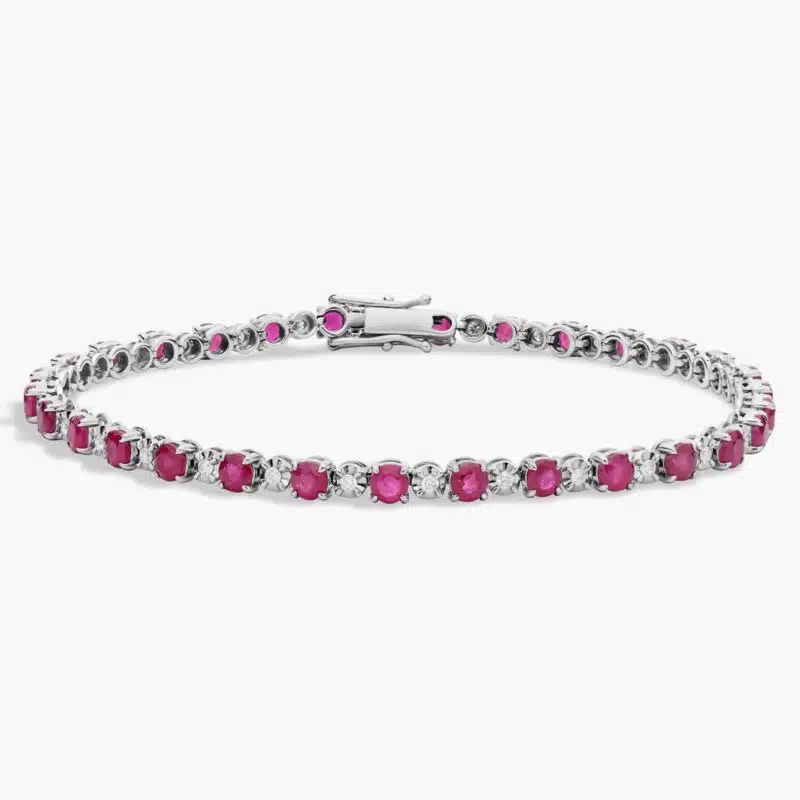 An Alternating Size Ruby and Diamond Bracelet (3.0mm Rubies, 0.3 CTW Diamonds) in 14K White Gold, a high-value and colorful option among Luxury Push Present Ideas and push present bracelet styles.