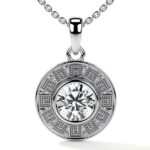 An Astrological Bezel Set Diamond Pendant in 14K White Gold with a GIA-certified 0.60 CT, I/VS2, Excellent Cut diamond, a highly personalized option among Luxury Push Present Ideas.