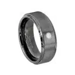 An 8mm Brushed Gunmetal Tungsten Mens Wedding Bands With Diamonds with a single diamond set in a 14kt White Gold Bezel.