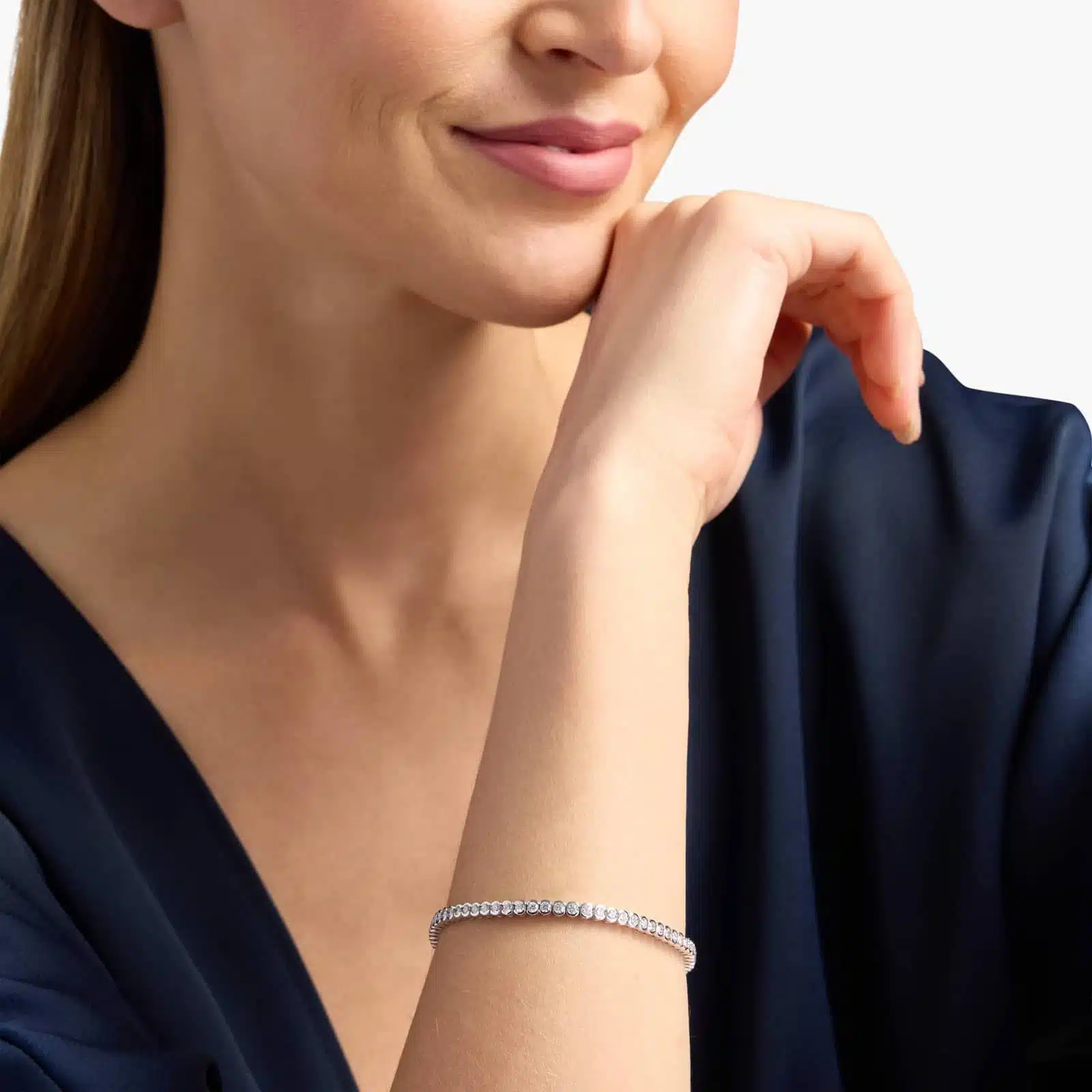 A Lab-Grown Diamond Bezel and Prong Tennis Bracelet (2 3/4 CTW) in 14K White Gold, a high-value option for Luxury Push Present Ideas.