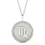A Bold Virgo Zodiac Medallion Pendant from Charles & Colvard with 3/4 CTW Lab-Grown Diamonds in 14K White Gold, a personalized and striking choice among Luxury Push Present Ideas.