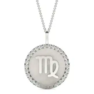 A Bold Virgo Zodiac Medallion Pendant from Charles & Colvard with 3/4 CTW Lab-Grown Diamonds in 14K White Gold, a personalized and striking choice among Luxury Push Present Ideas.