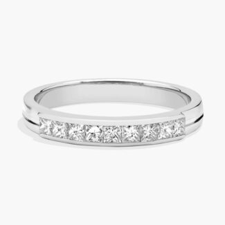 A Channel Set Princess Cut Mens Diamond Wedding Band Rings in Platinum (4.50mm) with 0.62 CTW H/SI1 diamonds.