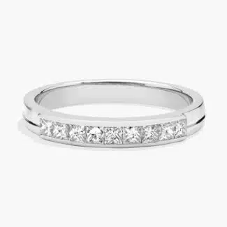 A Channel Set Princess Cut Mens Diamond Wedding Band Rings in Platinum (4.50mm) with 0.62 CTW H/SI1 diamonds.