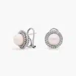 A pair of Classic Akoya Cultured Pearl Double Halo Diamond Earrings, 1.01 CTW set in 18K White Gold with Omega Clip backings.