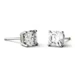 A pair of Cushion Four-Prong Basket Stud Earrings with 1 CTW DEW Colorless Moissanite in 14K White Gold, an elegant choice among Luxury Push Present Ideas and diamond earrings push present styles.