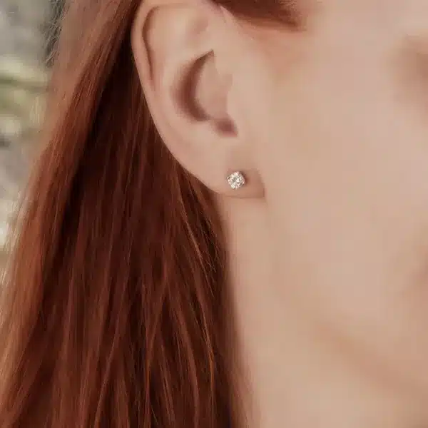 A pair of Cushion Four-Prong Basket Stud Earrings with 1 CTW DEW Colorless Moissanite in 14K White Gold, an elegant choice among Luxury Push Present Ideas and diamond earrings push present styles.