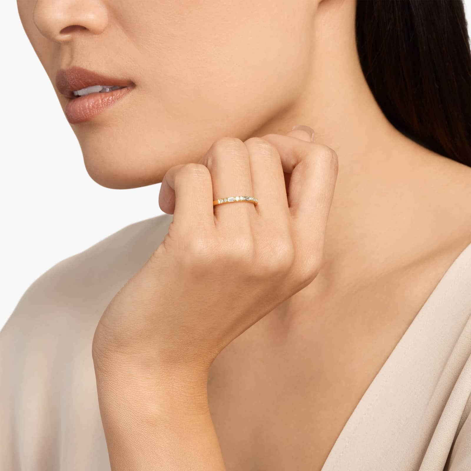 A Dot Dash Mixed Cut Lab Created Diamond Wedding Set Rings On Sale Women band in 14K Yellow Gold (2.00mm) with 1/4 CTW mixed-shape lab-grown diamonds.