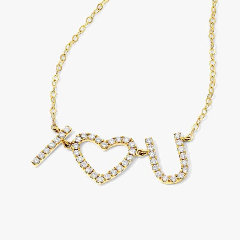 An 'I Heart You' Diamond Necklace in 14K Yellow Gold with 0.32 CTW, a sentimental and high-quality option among Luxury Push Present Ideas and push present necklace for mom gifts.