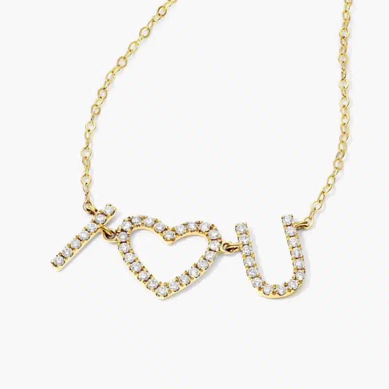 An 'I Heart You' Diamond Necklace in 14K Yellow Gold with 0.32 CTW, a sentimental and high-quality option among Luxury Push Present Ideas and push present necklace for mom gifts.