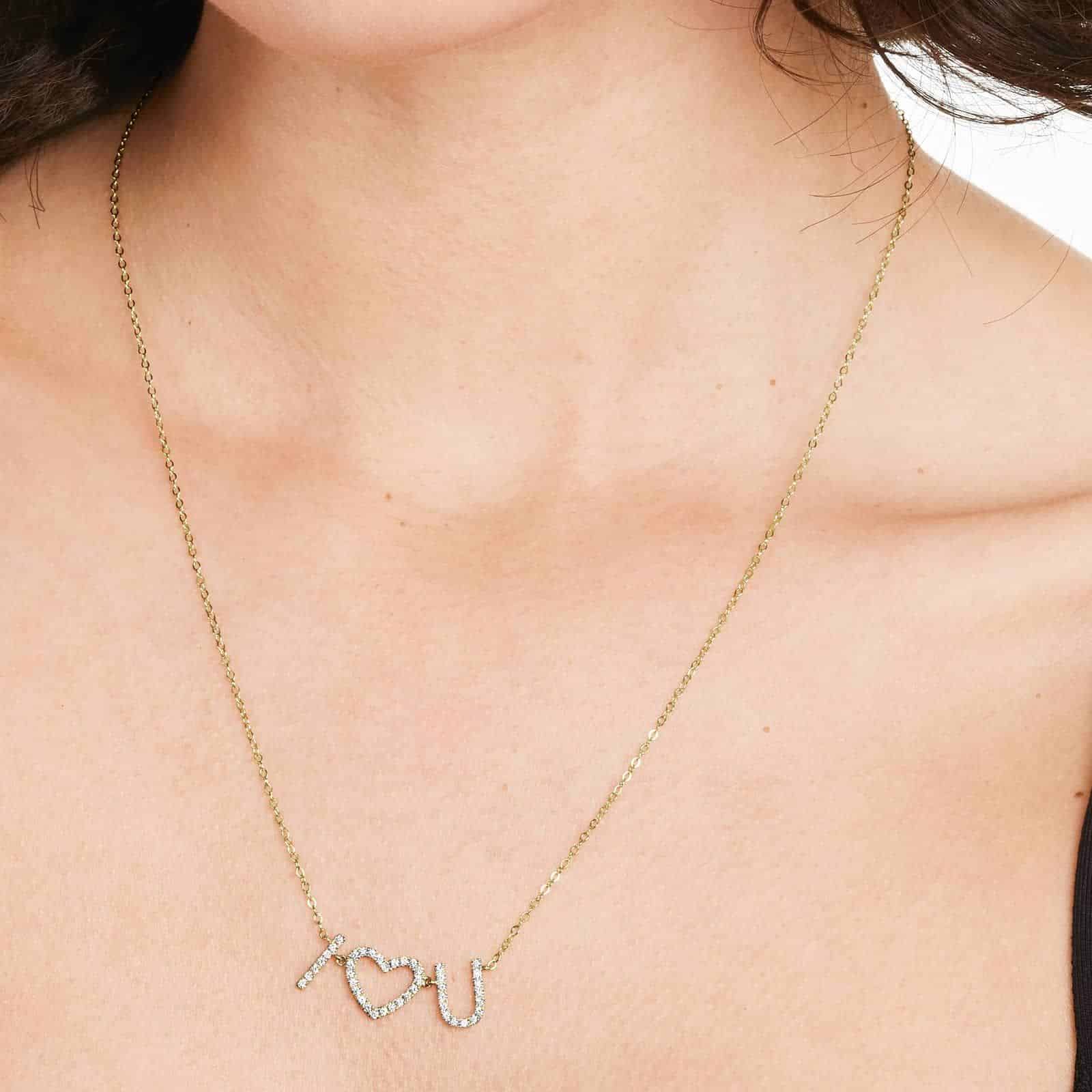 An 'I Heart You' Diamond Necklace in 14K Yellow Gold with 0.32 CTW, a sentimental and high-quality option among Luxury Push Present Ideas and push present necklace for mom gifts.
