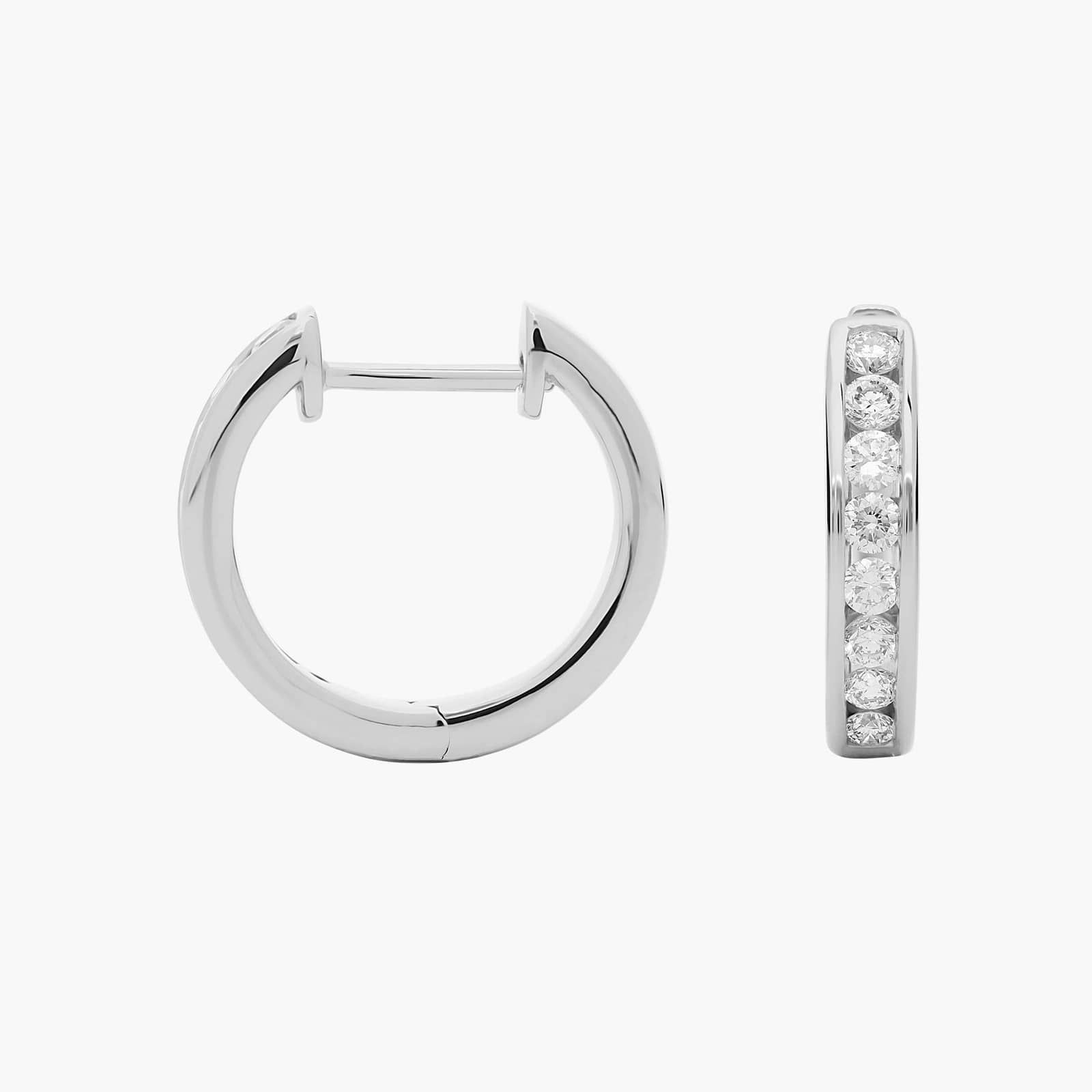 A pair of 14K White Gold Channel Hoop Earrings with 1/2 CTW of lab-grown diamonds, a highly practical choice among Luxury Push Present Ideas and diamond earrings push present options.